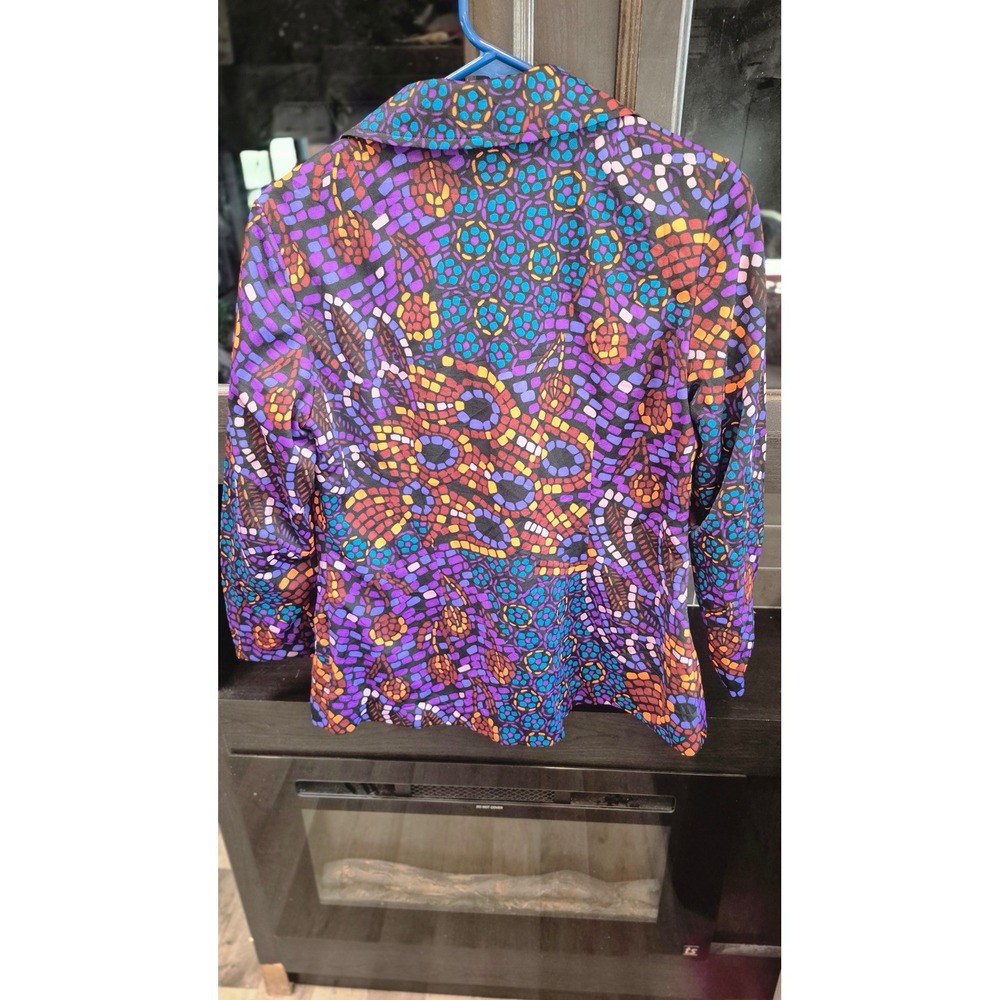 Plum Blossom Vintage Mosaic Print Blazer Jacket Purple Orange Multi-Color Lined - Picture 10 of 14